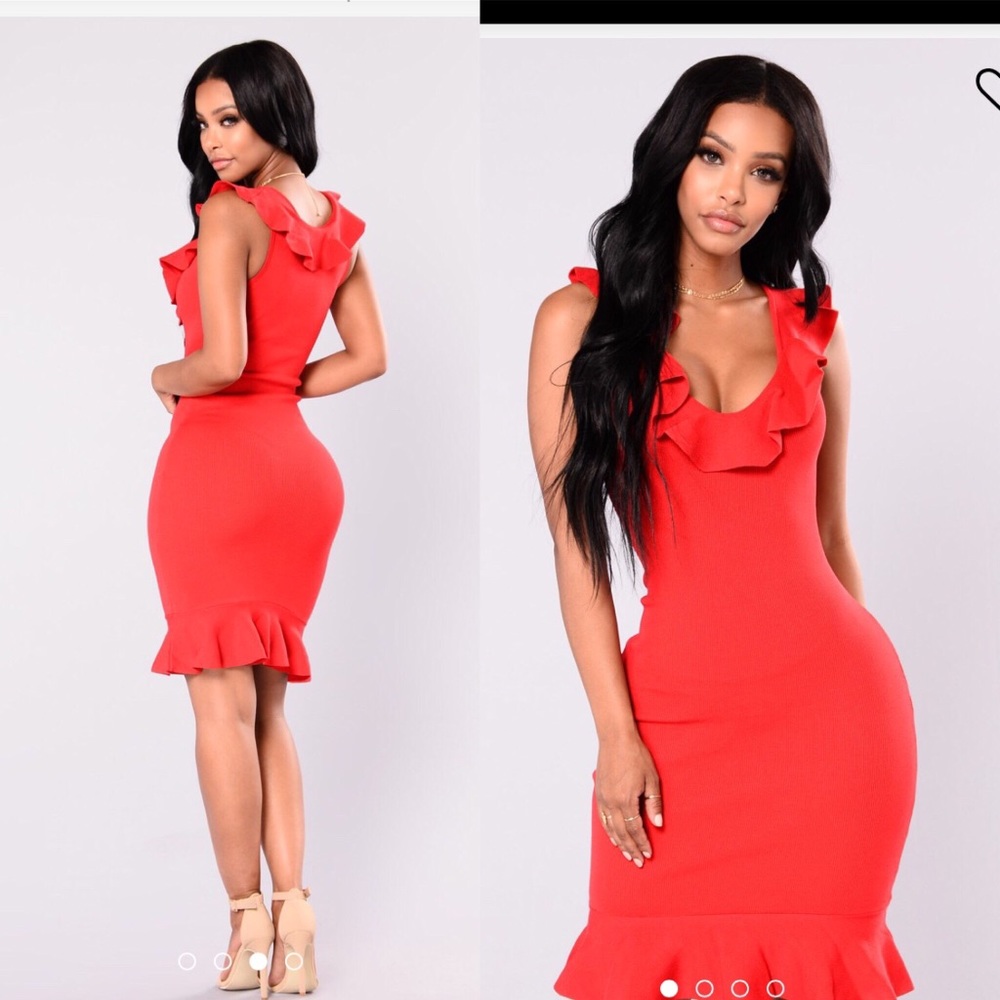 Red ruffle midi- fashion nova